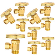 10 Pcs 1/2" Nominal (5/8" OD) Comprx 3/8" OD Compr. Angle Stop Valve, Multi Turn, Brushed Brass (Lead Free)