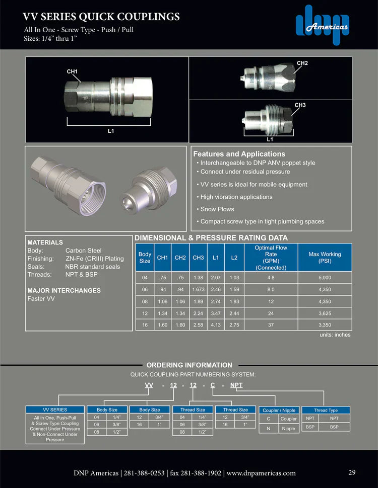 VV-16-16C-NPT | 1" VV Coupling x 1" Female NPT, Push-Pull/Screwtype