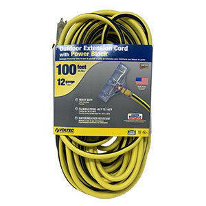 Voltec 100' Yellow 12/3 3-Conductor Extension Cord - 300V