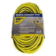 Voltec 100' Yellow 12/3 3-Conductor Lighted End Extension Cord - 300V