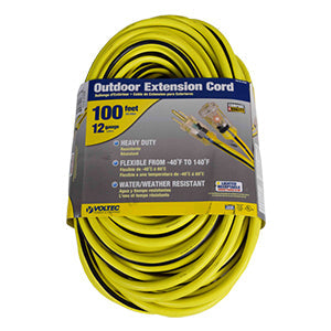 Voltec 100' Yellow 12/3 3-Conductor Lighted End Extension Cord - 300V