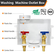 1/2" PEX Expansion (F1960) Inlet, Washing Machine Outlet Box, Center Drain