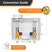 1/2" CPVC PPE Intet, Washing Machine Outlet Box, with Stainless Steel Arrestor