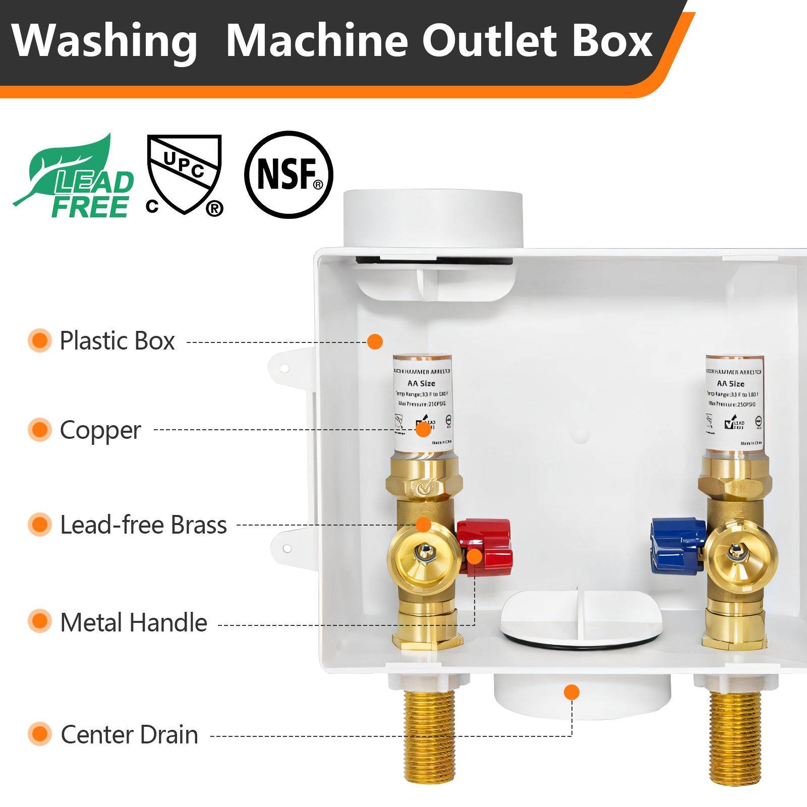 10 Pcs 1/2" Sweat Inlet, Washing Machine Outlet Box, with Copper Water Hammer Arrestor