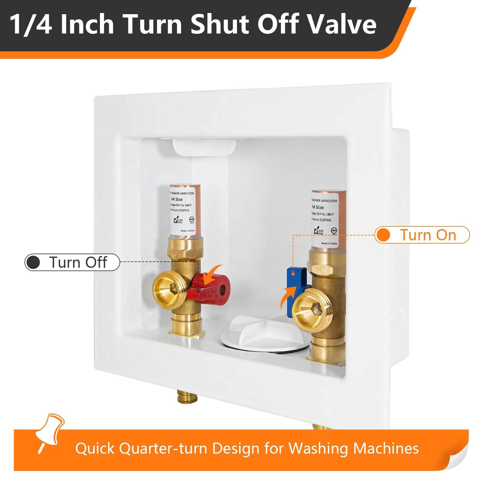 10 Pcs 1/2" PEX Crimp (F1807) Inlet, Washing Machine Outlet Box, with Copper Water Hammer Arrestor