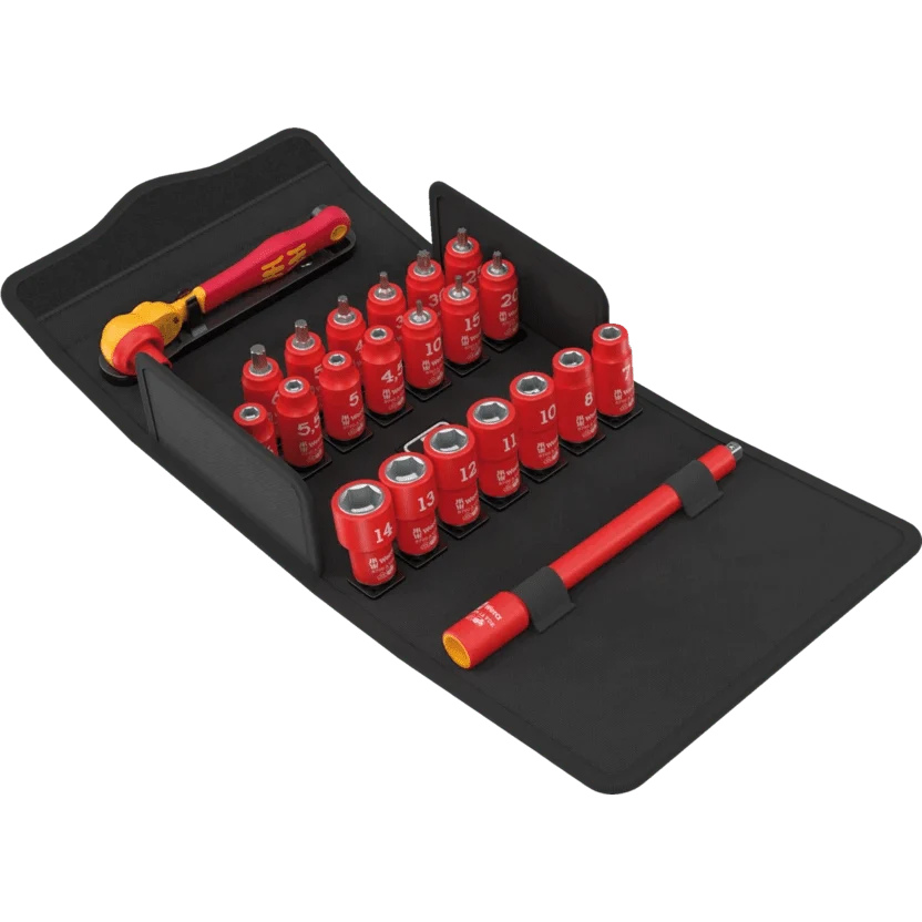Wera 8100 SA VDE 1 Zyklop Insulated Ratchet Set, 1/4" Drive Metric, 22-Piece (05004967001)