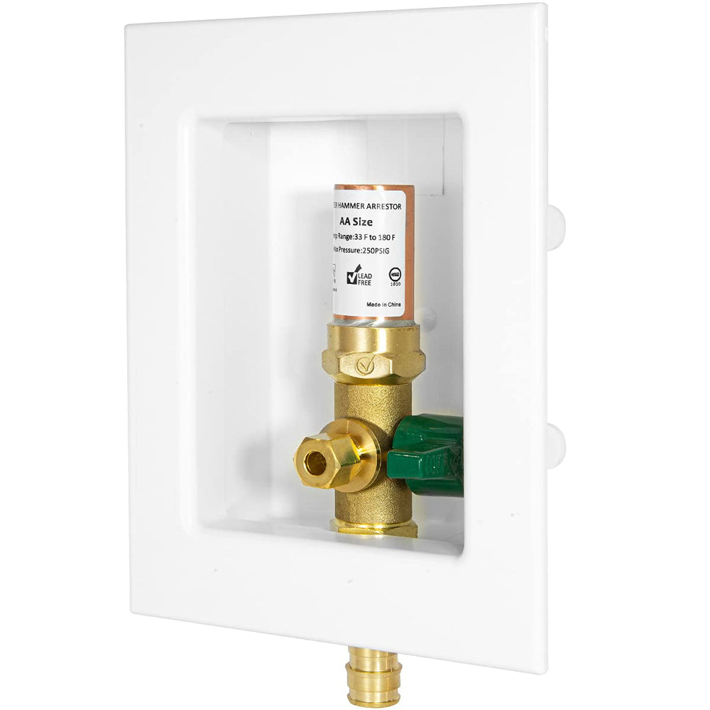 1/2" PEX Expansion (F1960) Inlet, Ice Maker Outlet Box, with Copper Arrestor