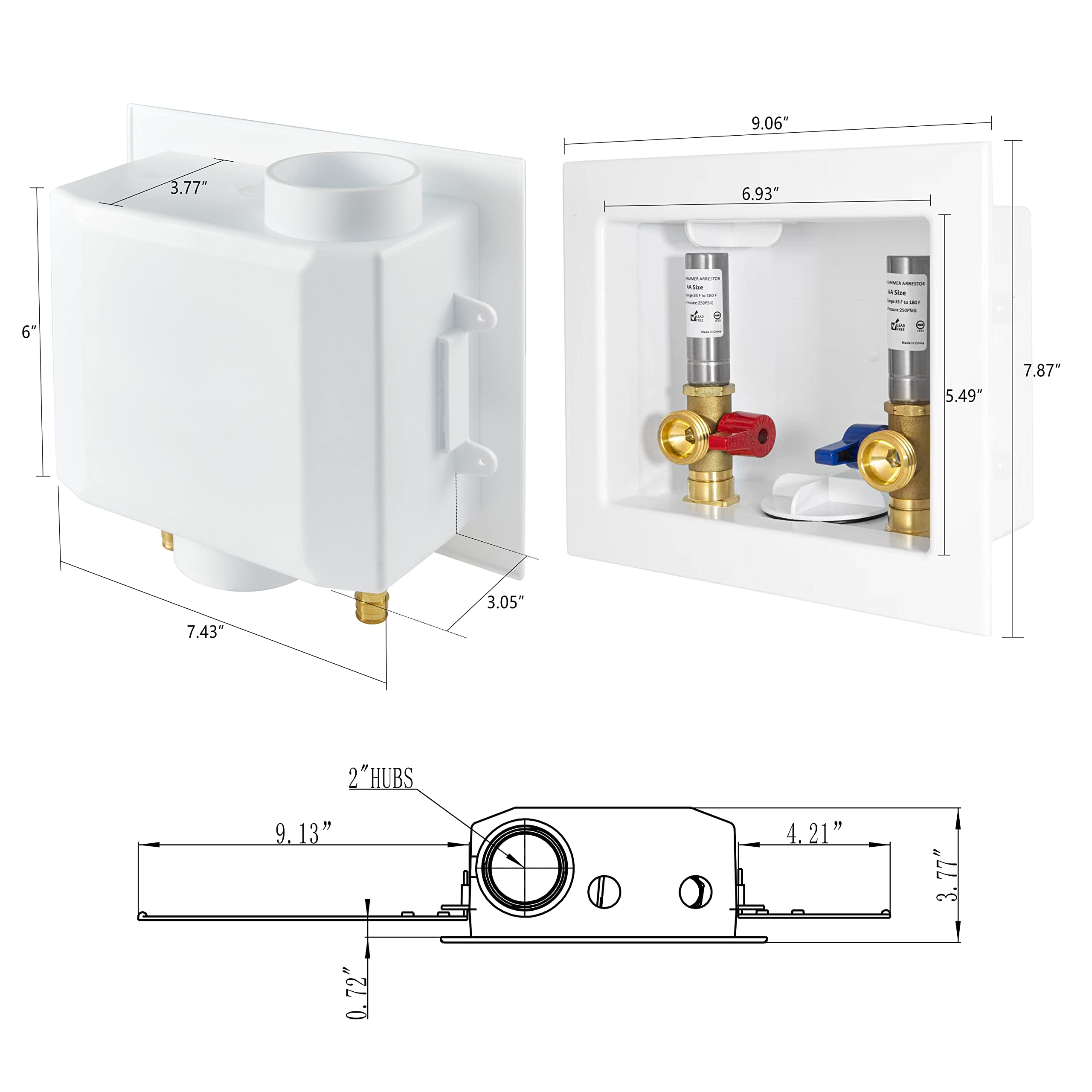 10 Pcs 1/2" PEX Expansion (F1960) Inlet, Washing Machine Outlet Box, with Stainless Steel Water Hammer Arrestor
