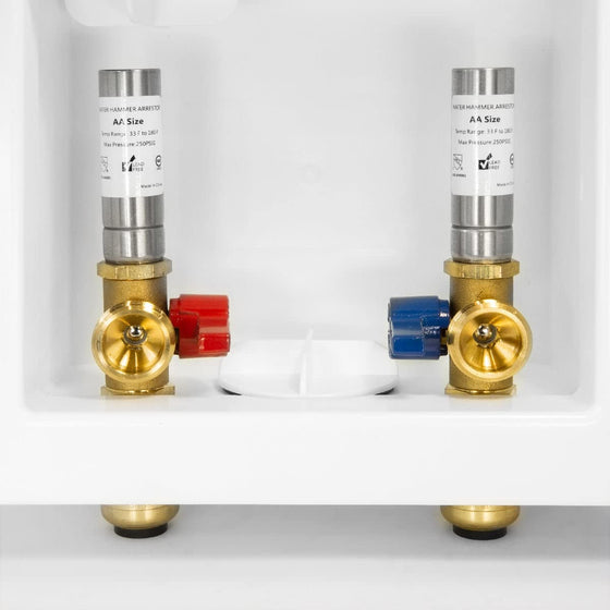 1/2" Push Fit Inlet, Washing Machine Outlet Box, with Stainless Water Hammer Arrestor