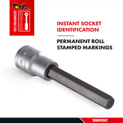 Teng Tools 1/2 Inch Drive 4.5 Inch Long Chrome Vanadium Hex Bit Sockets