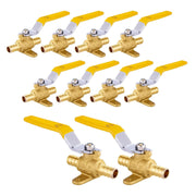 10 Pcs 1/2" PEX Crimp Drop Ear Ball Valve, Yellow (Lead Free)
