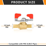 10 Pcs 1/2" PEX Crimp Butterfly Ball Valve, Red (Lead Free)