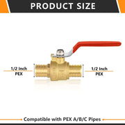 10 Pcs 1/2" PEX Crimp Ball Valve, Red (Lead Free)