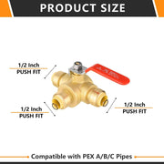 10 Pcs 1/2" Push Fit 3 Way Ball Valve, Red Lever (Lead Free)