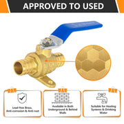 3/4" PEX Crimp Drop Ear Ball Valve, Blue (Lead Free)