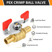 10 Pcs 3/4" PEX Crimp Butterfly Ball Valve, Red (Lead Free)