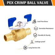 3/4" PEX Crimp Butterfly Ball Valve, Blue (Lead Free)