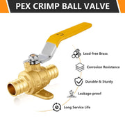 3/4" PEX Crimp Drop Ear Ball Valve, Yellow (Lead Free)