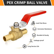 3/4" PEX Crimp Ball Valve, Red (Lead Free)