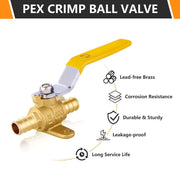 1/2" PEX Crimp Drop Ear Ball Valve, Yellow (Lead Free)