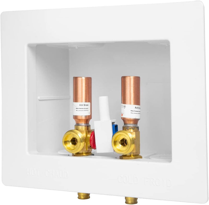 10 Pcs 1/2" PEX Expansion (F1960) Inlet, Washing Machine Outlet Box, Single Control Valve, with Copper Water Hammer Arrestor