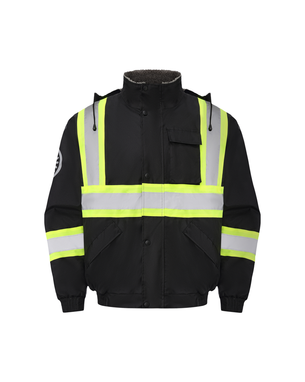 Kiwi High Visibility Hooded & Sherpa Lined ANSI/ISEA 107-2020 Reflector Contrast Trimmed Water Resistant Black Safety Jacket [71200]
