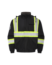Kiwi High Visibility Hooded & Sherpa Lined ANSI/ISEA 107-2020 Reflector Contrast Trimmed Water Resistant Black Safety Jacket [71200]
