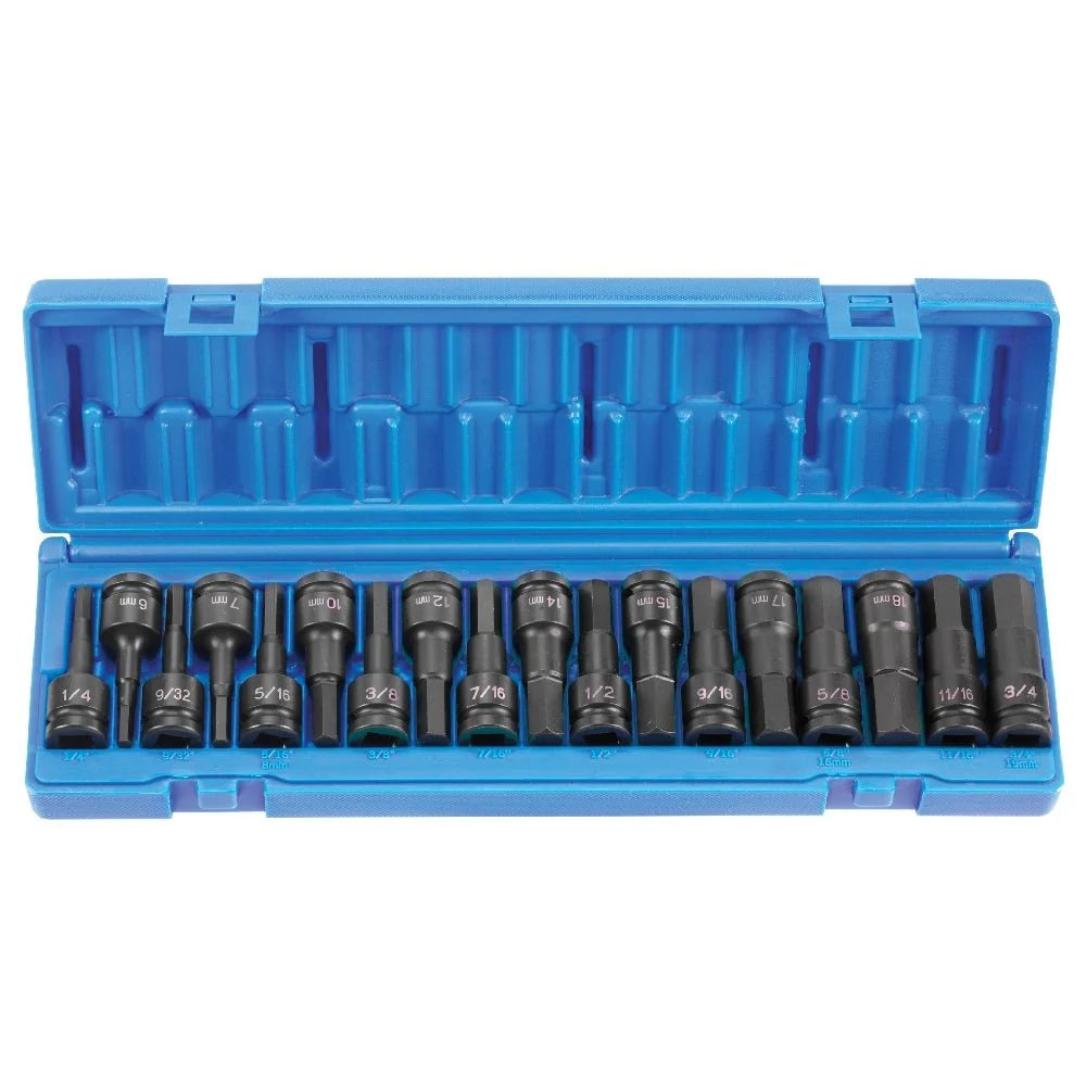 Grey Pneumatic 1598HC 1/2" Drive 18-Piece Master Combo SAE & Metric Impact Hex Driver Set