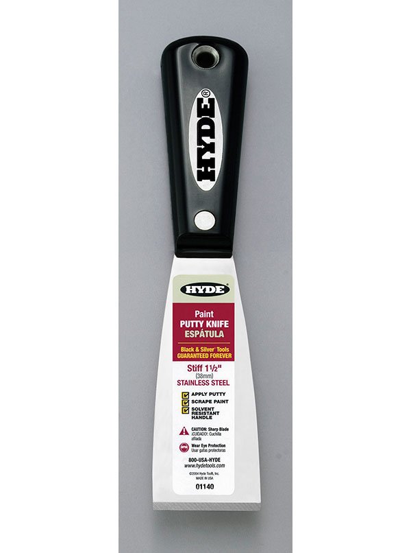 Hyde Tools 01140 Black & Silver® 1-1/2” Stiff SS Putty Knife/Scraper (Stainless Steel)