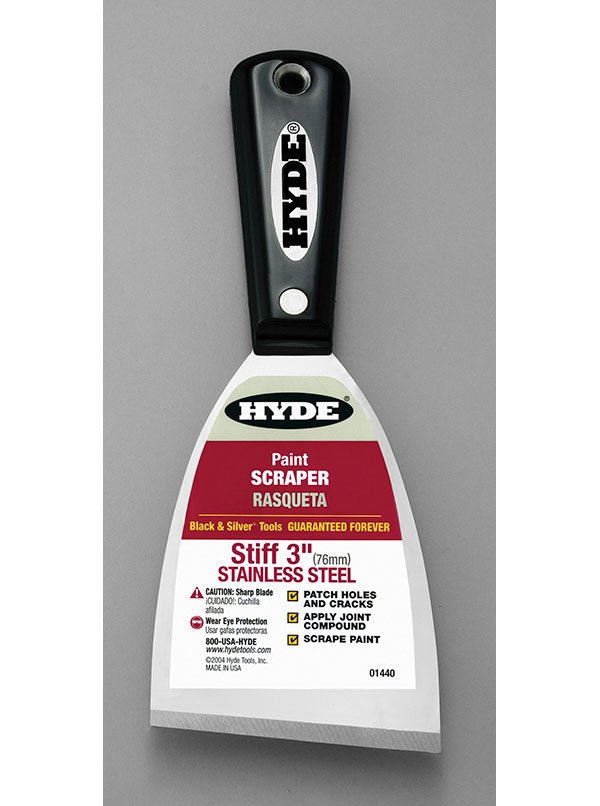 Hyde Tools 01440 Black & Silver® 3” Stiff SS Putty Knife/Scraper
