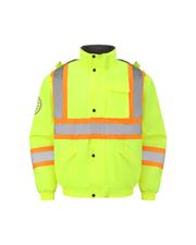 Kiwi High Visibility Hooded & Sherpa Lined ANSI/ISEA 107-2020, Type R, Class 3 Contrast Trimmed Water Resistant Neon Safety Jacket [71100]