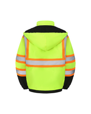 Kingstone High Visibility Hooded and Fleece Lined ANSI/ISEA 107-2020, Type R, Class 3 Two-Tone, Contrast Trimmed Neon Safety Jacket
