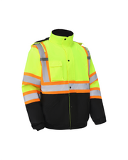 Kingstone High Visibility Hooded and Fleece Lined ANSI/ISEA 107-2020, Type R, Class 3 Two-Tone, Contrast Trimmed Neon Safety Jacket