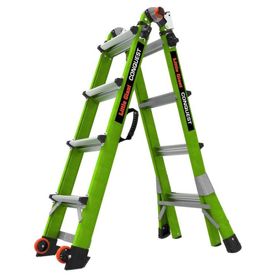 Little Giant Safety Conquest 2.0 Model 17 - ANSI Type 1A - 300 lb Rated - Fiberglass Articulated Extendable Ladder