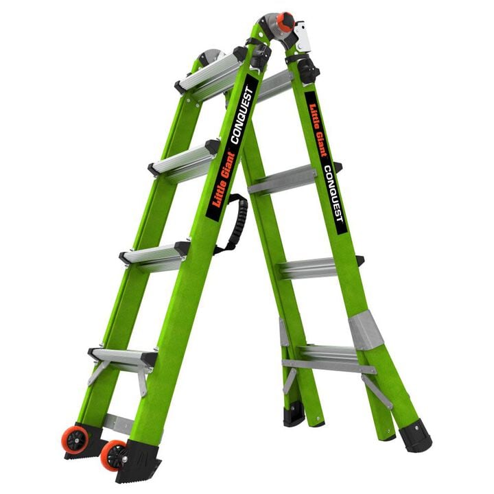 Little Giant Safety Conquest 2.0 Model 17 - ANSI Type 1A - 300 lb Rated - Fiberglass Articulated Extendable Ladder