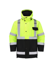 Kiwi High Visibility Hooded & Quilt Lined ANSI/ISEA 107-2020, Type R, Class 3 Two Tone Water Resistant Neon Safety Jacket [71300]