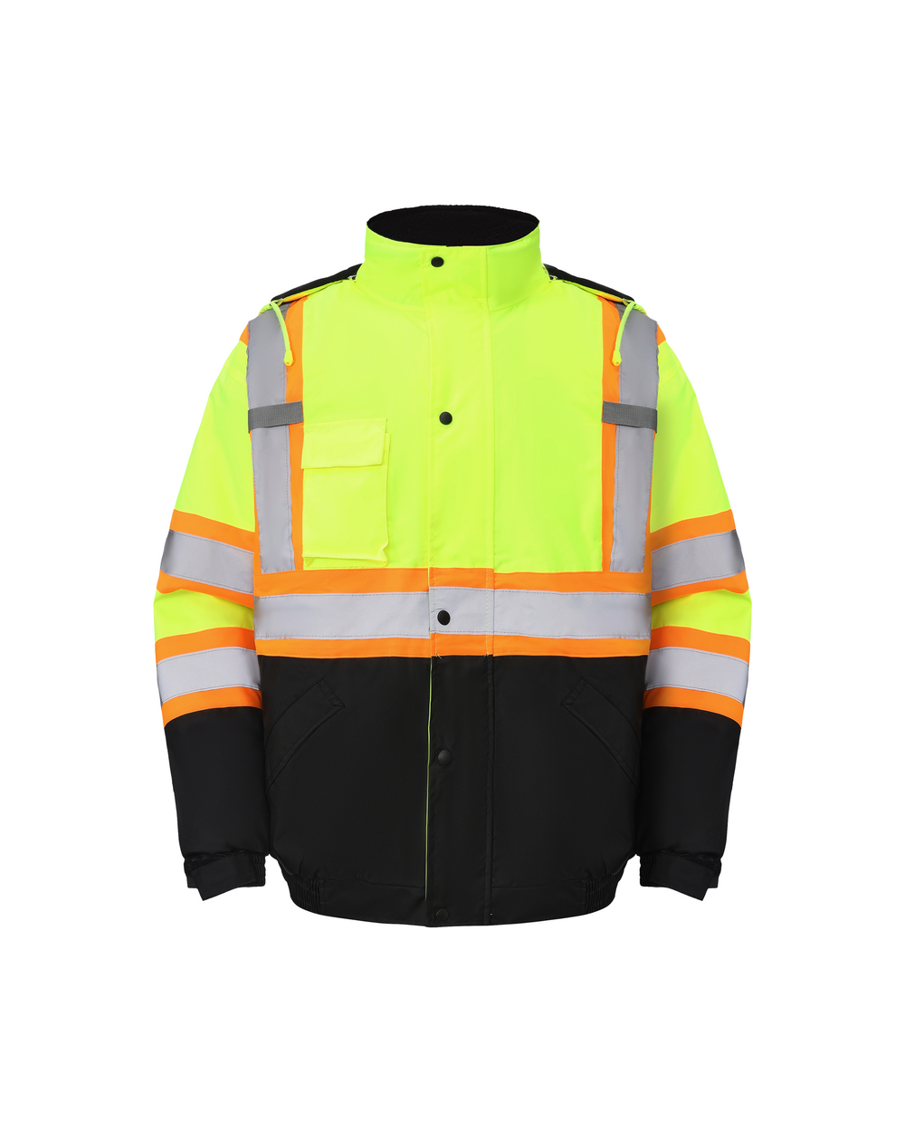 Kingstone High Visibility Hooded and Fleece Lined ANSI/ISEA 107-2020, Type R, Class 3 Two-Tone, Contrast Trimmed Neon Safety Jacket