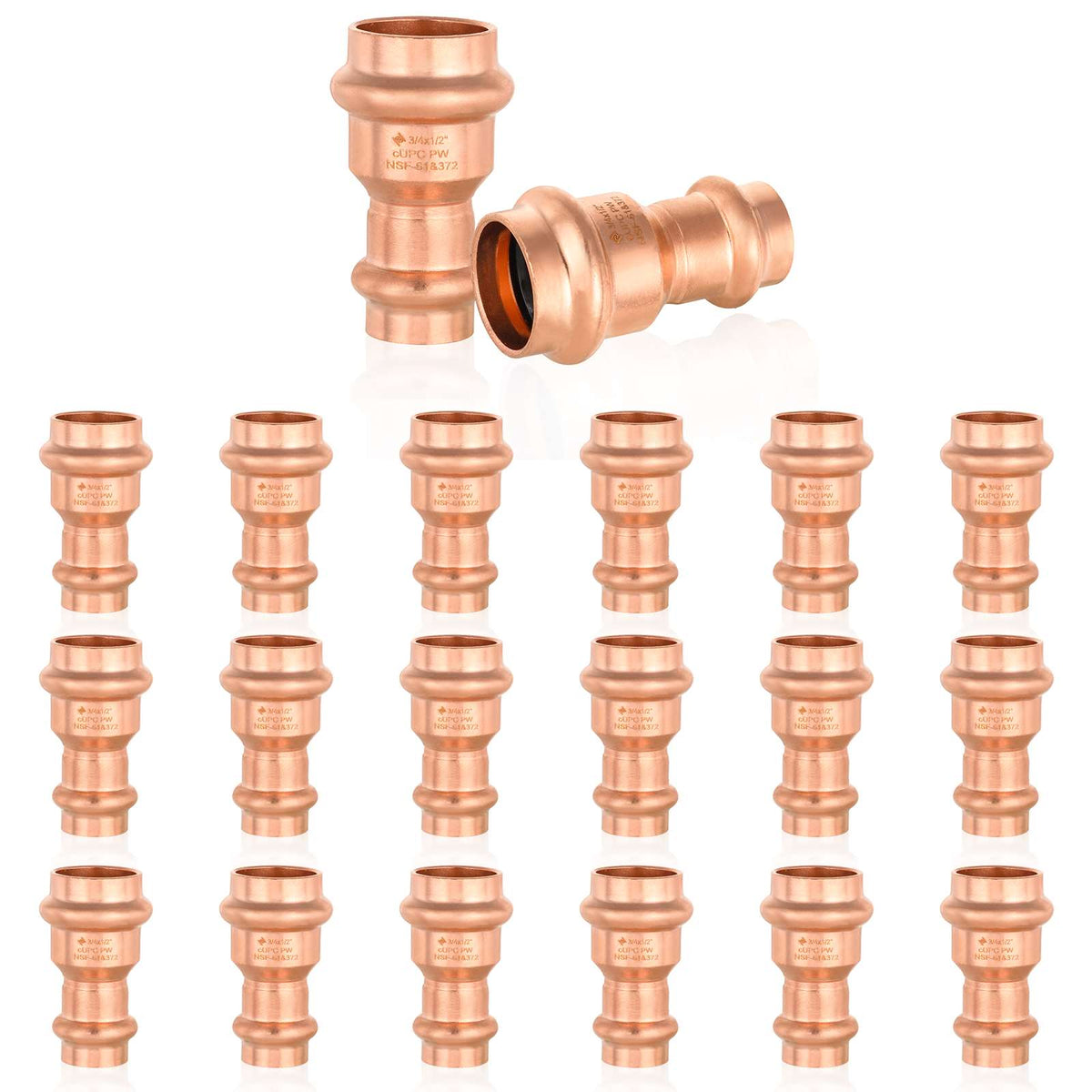 30 Pcs 3/4" x 1/2" Copper Press x Press Coupling NO Stop (Lead Free)
