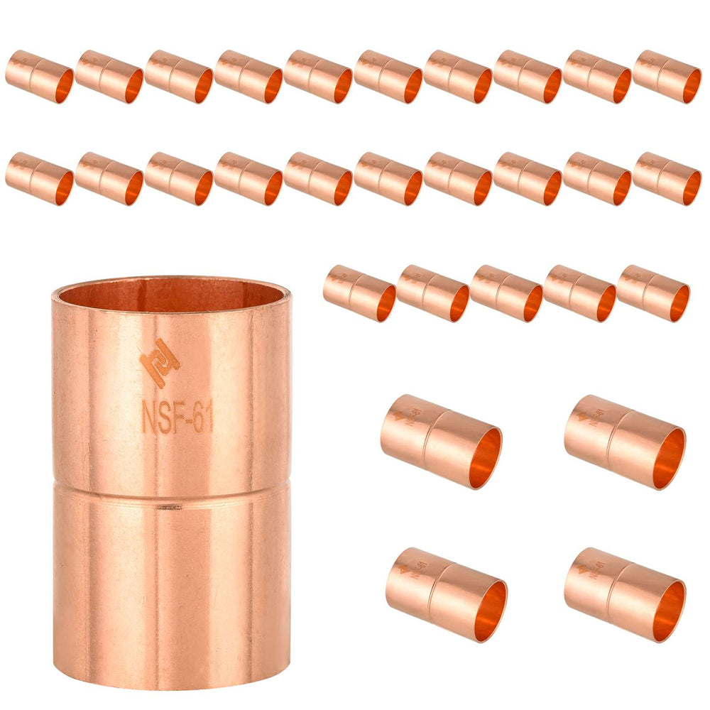 30 Pcs 1-1/4" Copper Coupling, No Stop at Wholesale Price