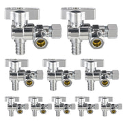 10 Pcs 1/2" PEX Crimp x 3/8" ODx 3/8" OD Compr. Split Angle Stop Valve, Quarter Turn (Lead Free)
