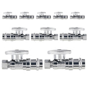 10 Pcs 1/2" Press x 3/8" OD Compr. Straight Stop Valve, 1/4 Turn (Lead Free)