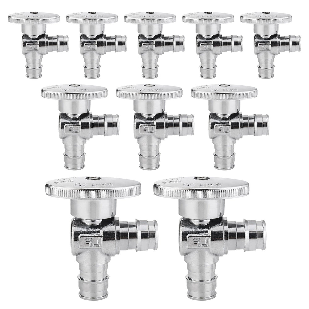 10 Pcs 1/2" x 1/2" PEX Expansion Angle Stop Valve, 1/4 Turn (Lead Free)