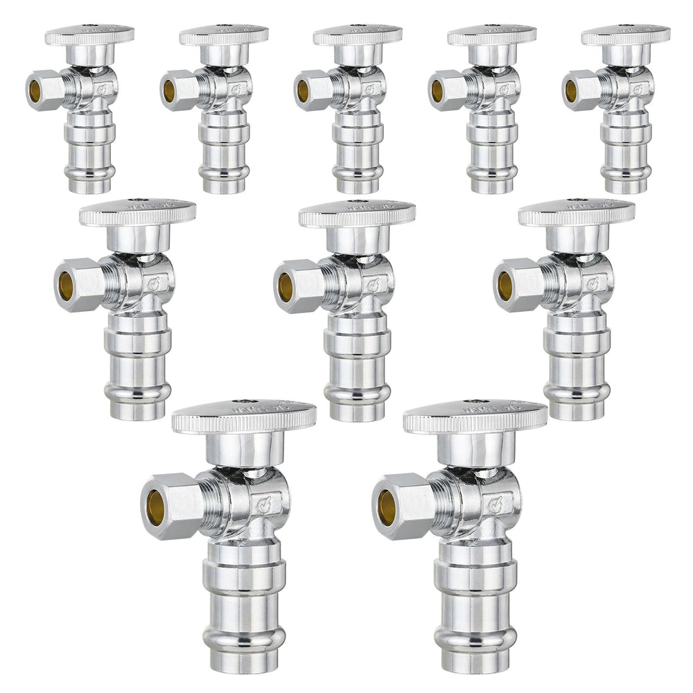10 Pcs 1/2" Press x 3/8" OD Compr. Angle Stop Valve, 1/4 Turn (Lead Free)