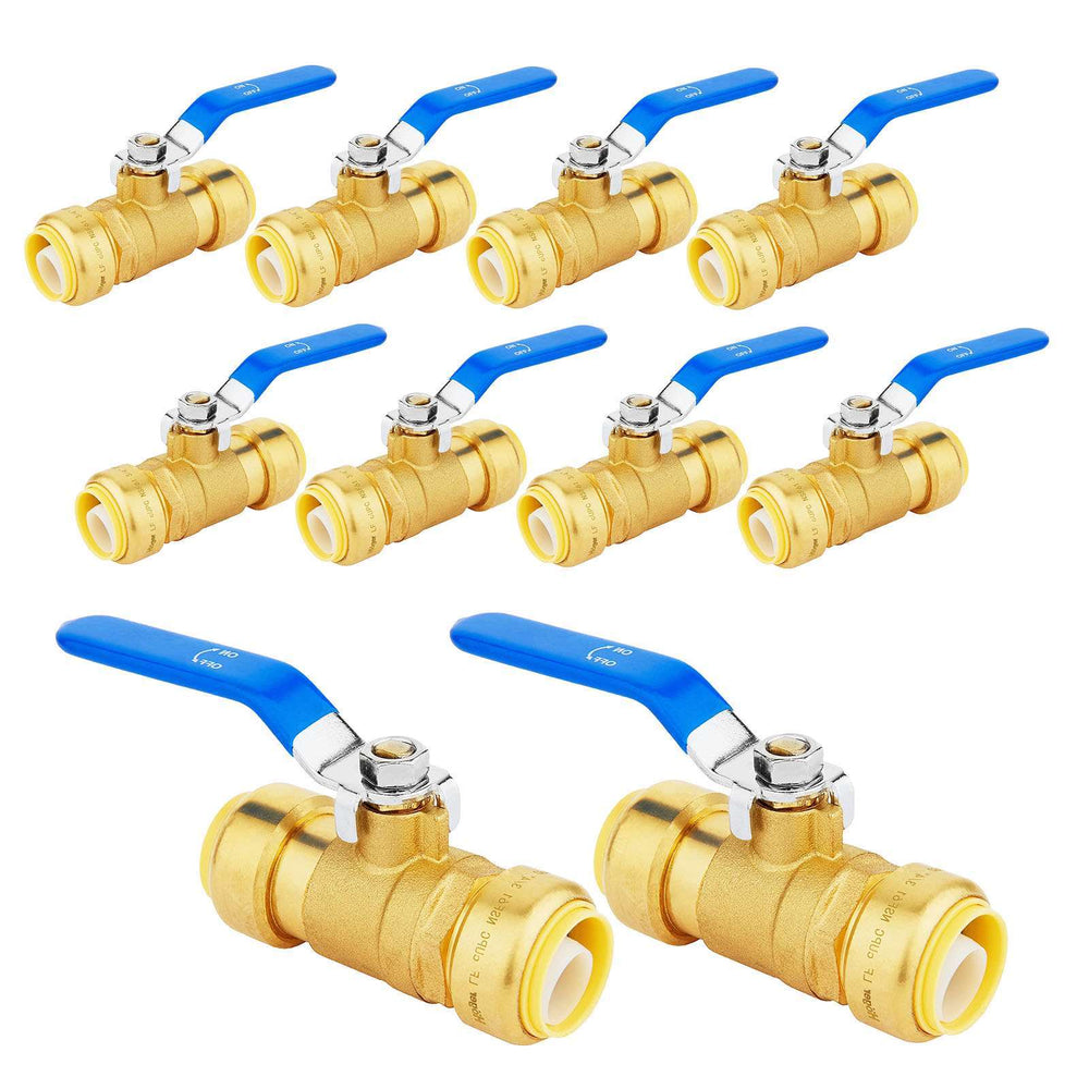 10 Pcs 1/2" Push Fit Ball Valve, Blue (Lead Free)