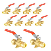 10 Pcs 1/2" Push Fit Ball Valve With Drain Drop Ear, Red Lever (Lead Free)
