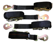 Qty 4 Axle Strap Tie Downs 24" Long & Qty 4 Ratchet Tow Straps Car Haulers, BLACK | R208ATDBK/AS24BK