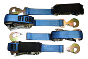 Axle Strap Tie Downs 24" Long & Qty 4 Ratchet Tow Straps Car Haulers, BLUE | 4 PACK