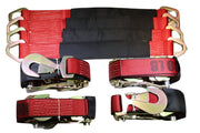 Qty 4 Axle Strap Tie Downs 24" Long & Qty 4 Ratchet Tow Straps Car Haulers | RED