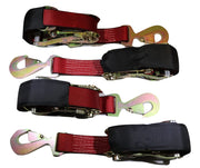 Qty 4 Axle Strap Tie Downs 24" Long & Qty 4 Ratchet Tow Straps Car Haulers | RED