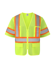 Kiwi High Visibility ANSI/ISEA 107-2020, Type R, Class 3 Contrast Trimmed Neon Short Sleeve Safety Vest [72100]